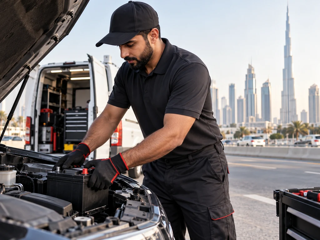 Car battery technicians working in Dubai