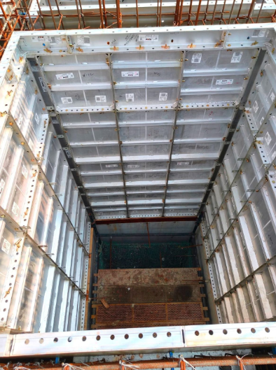 Lift and water-tank shuttering interior view