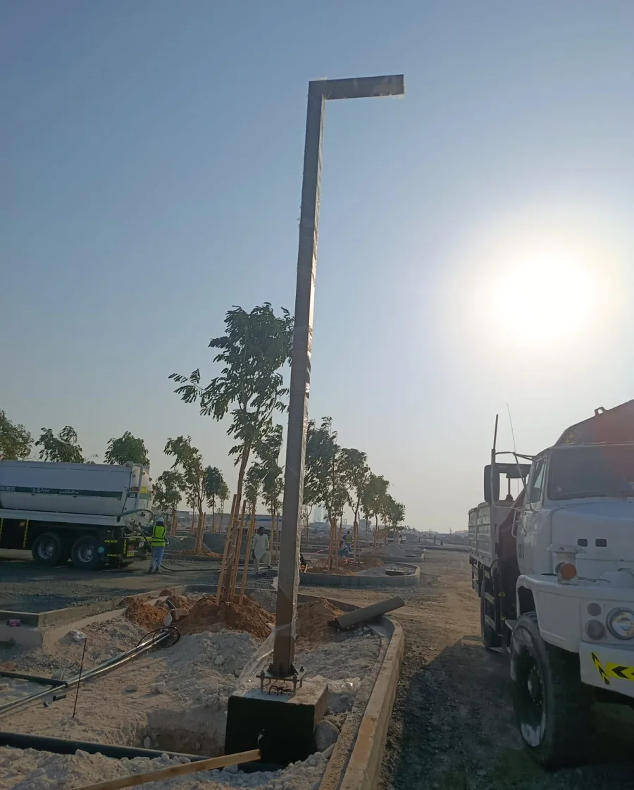 Street-light pole installation on site